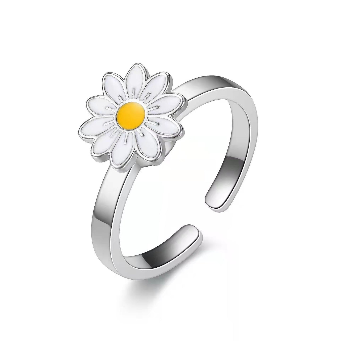 Rotating Ring Engraving Can Adjust And Alleviate Anxiety Jewelry dealsniper-net Silver Chrysanthemum