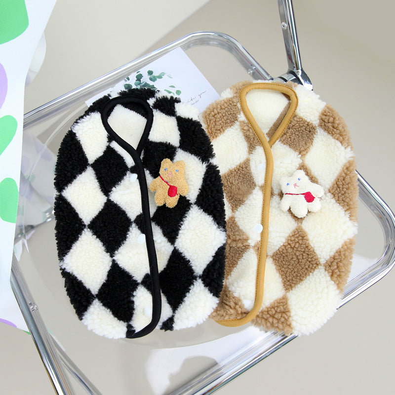 Pet Checkerboard Vest Cat Dog Plush Autumn Winter Jacket Pets Gym From House