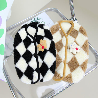 Pet Checkerboard Vest Cat Dog Plush Autumn Winter Jacket Pets Gym From House