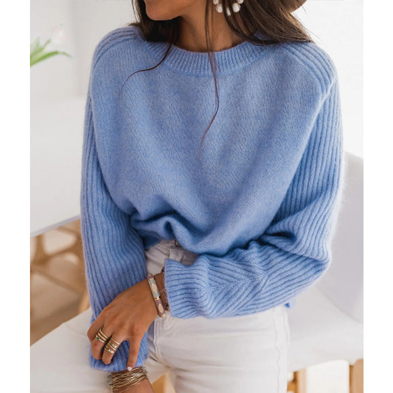 European Milk Blue Bedford Cord Sweater Women's