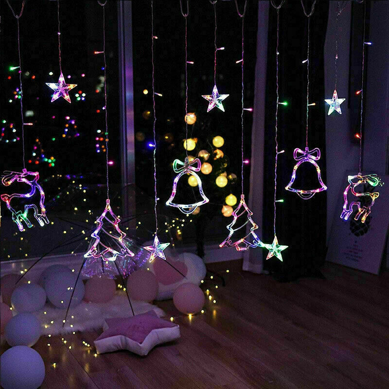 LED Fairy String Window Curtain Lights Star Christmas Xmas Party Home Indoor Home dealsniper-net