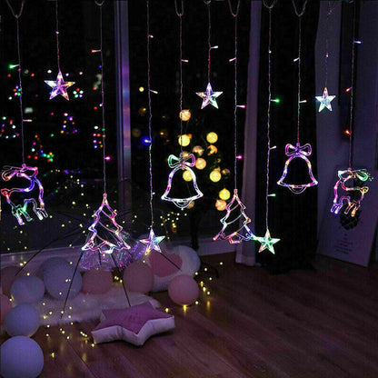 LED Fairy String Window Curtain Lights Star Christmas Xmas Party Home Indoor Home dealsniper-net