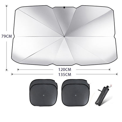 Foldable Car Windshield Sun Shade Umbrella UV Protection Vehicle DealSniper.net Coated silver Large with 4pcs mesh