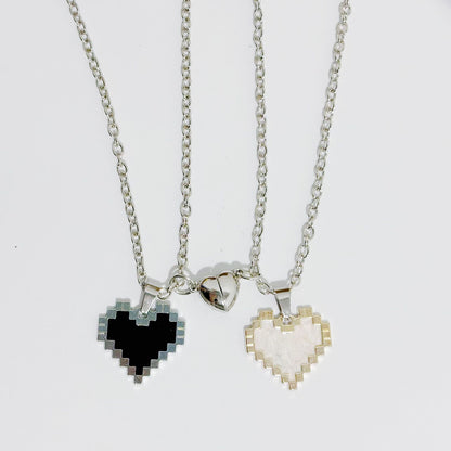 2pcs Magnetic Heart-shaped Mosaic Necklace Fashion Jewelry dealsniper-net White And Black