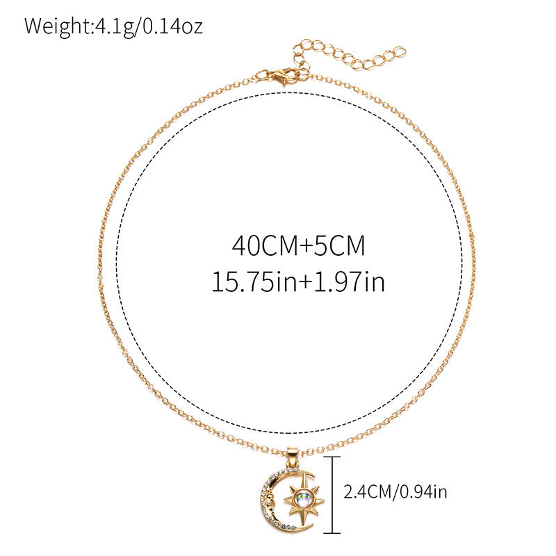 Fashion Jewelry Fashion Moon Star Zircon Pendant Necklace Jewelry DealSniper.net H9027A