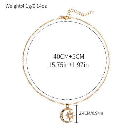 Fashion Jewelry Fashion Moon Star Zircon Pendant Necklace Jewelry DealSniper.net H9027A