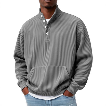Mens Solid-Color Turtleneck Casual Long-Sleeve Polo Sweatshirt Men DealSniper.net