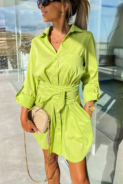 Multi-Color Rolled Sleeves Shirt Dress Women