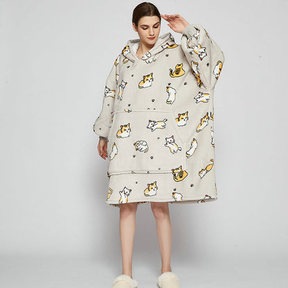 Ovesized Wearable Blanket Hoodie Winter Cute Print