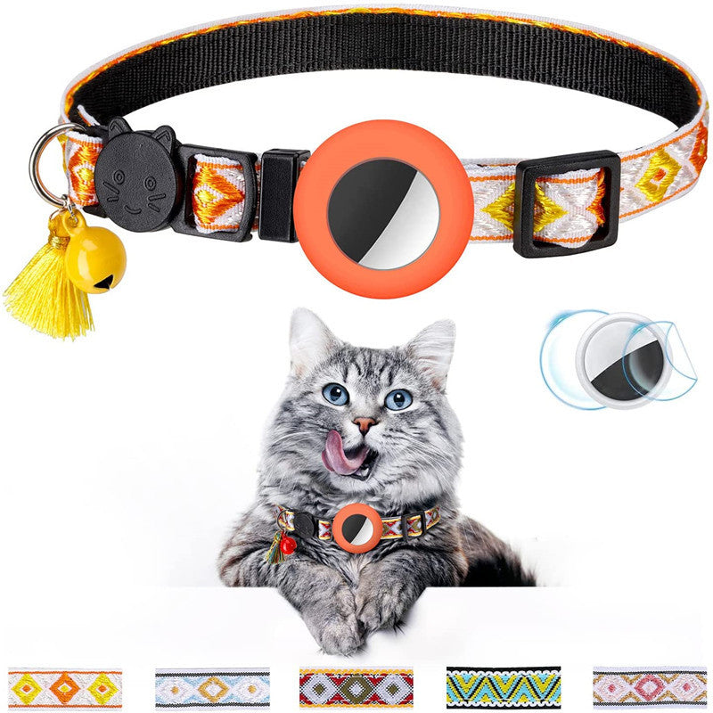 Pet Collar Geometric Pattern Cat With Bell Pets dealsniper-net Orange