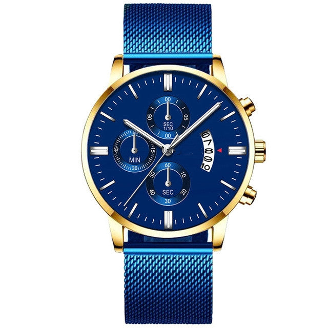 Mens Business Luxury Watches For Men Mesh Band Quartz Watch Jewelry Gym From House Blue Gold