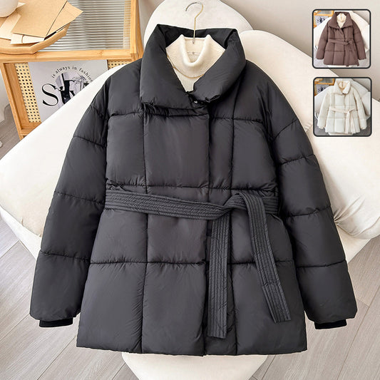 Winter Plaid Sewing Lapel Coat With Lace-up Design Fashion