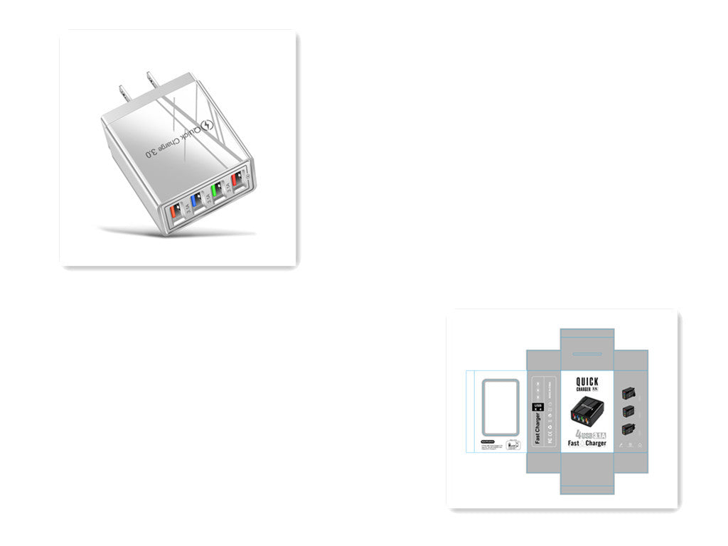 USB Charger Quick Charge 3.0 4 Phone Adapter Electronics DealSniper.net US Grey and box Q1pc