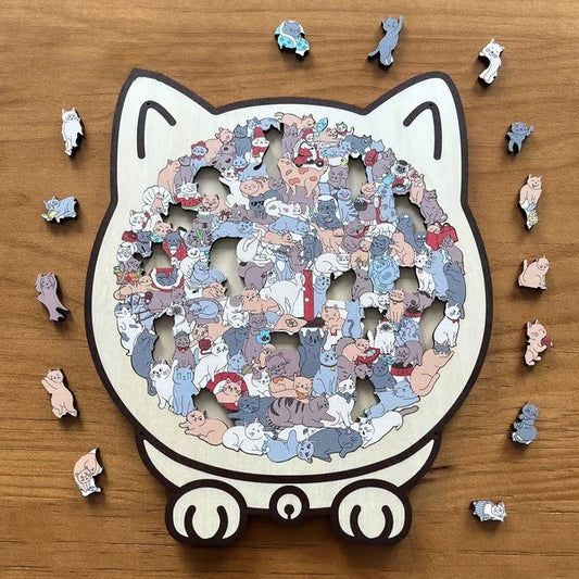Morandi Cat-shaped Wooden Puzzle Kids Gym From House