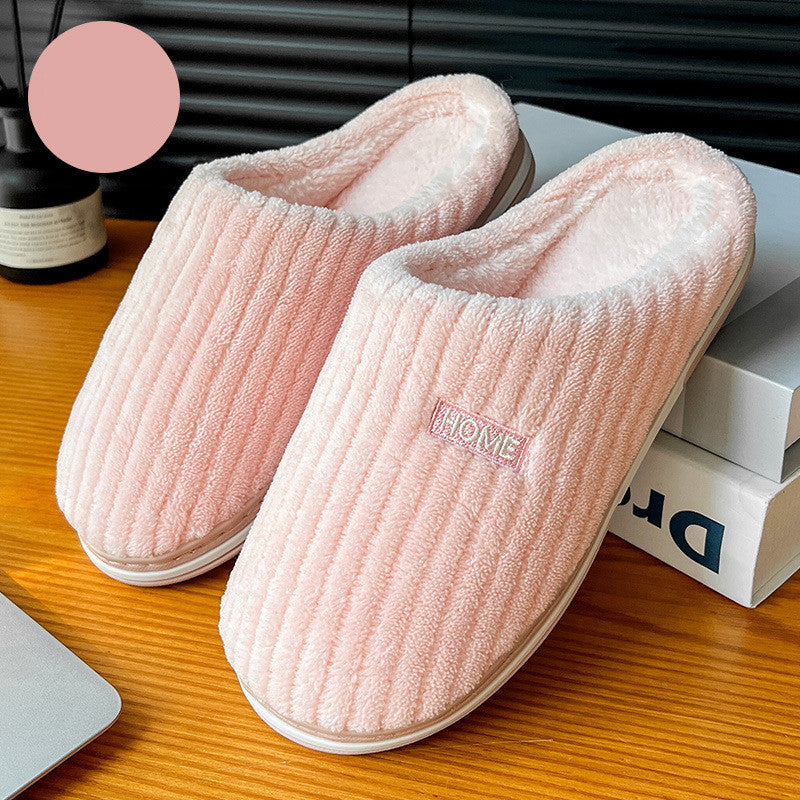 Solid Color Simple Cotton Slippers Winter Non-slip Home Warm Plush Slippers Household Indoor Couple Women's House Shoes Women DealSniper.net Pink 36or37