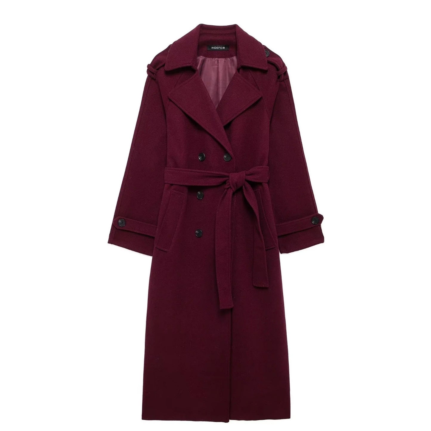 Fashion Lapel Woolen Coat With Belt Winter Double-breasted