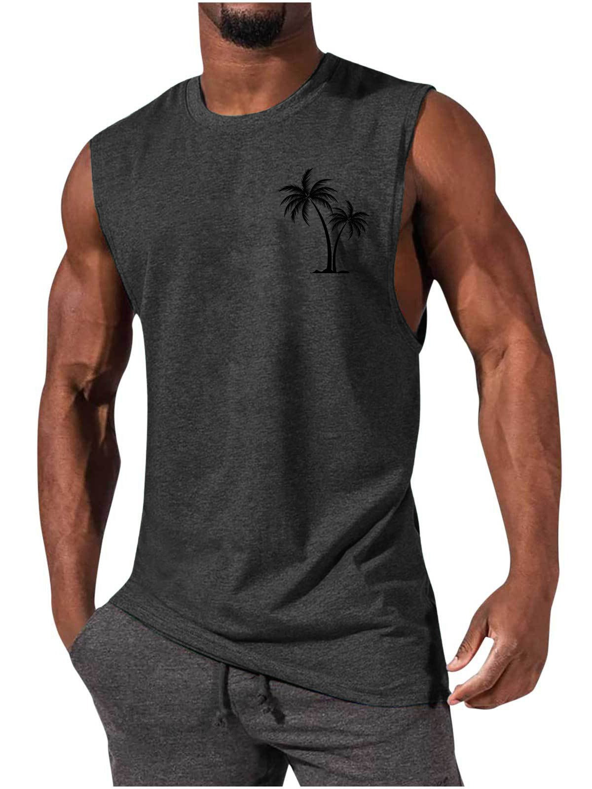 Coconut Tree Embroidery Vest Summer Beach Tank Tops Men dealsniper-net Dark Grey 3XL