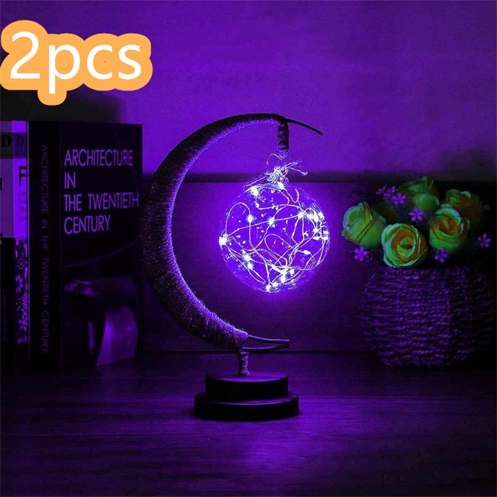 Led Moon Light Wrought Iron Ornament Light Star Shape Home Decor dealsniper-net Purple Battery models A Round ball 2PCS
