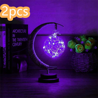 Led Moon Light Wrought Iron Ornament Light Star Shape Home Decor dealsniper-net Purple Battery models A Round ball 2PCS
