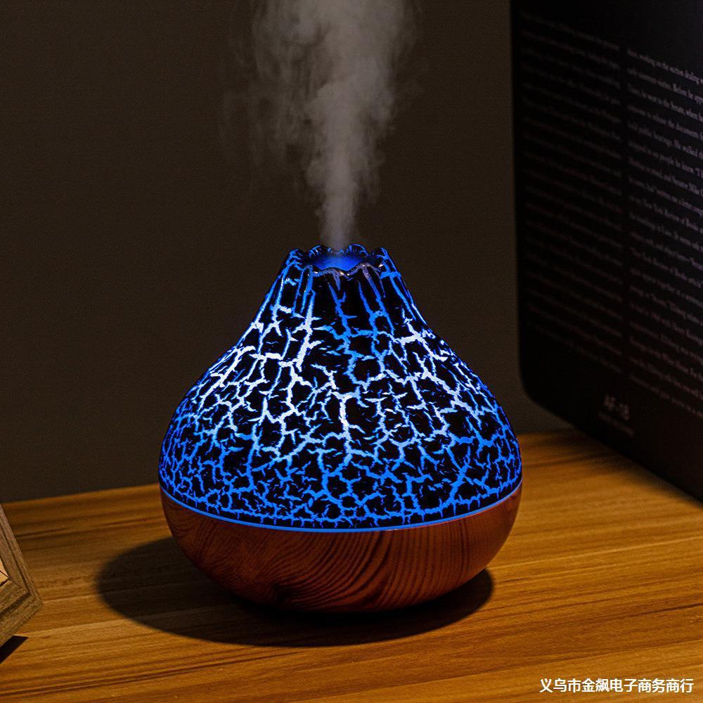 Volcano Humidifier Wood Grain Fog Mute Seven-color Ambience Light House dealsniper-net