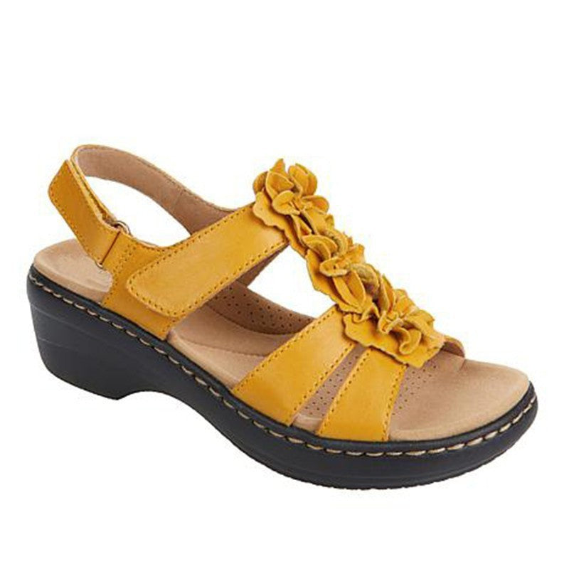 Flowers Sandals Summer Velcro Wedges Shoes For Women Women dealsniper-net Yellow Size35