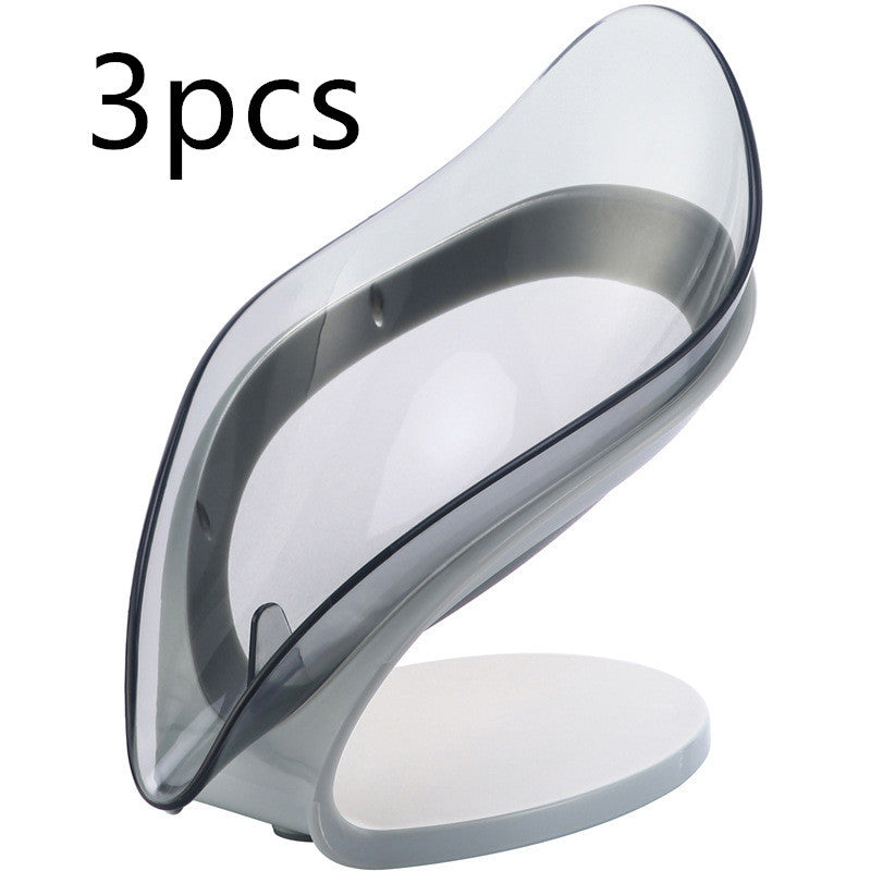 Bathroom Soap Holder Leaf Shape Soap Box Kitchen Dish Storage Kitchen dealsniper-net Grey 3pcs