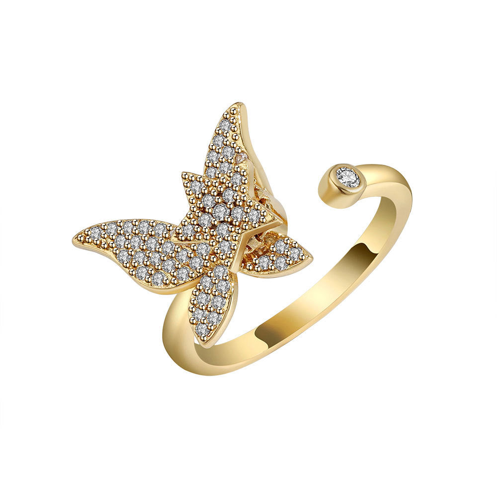 Women's Creative Golden Butterfly Rotating Ring Jewelry dealsniper-net