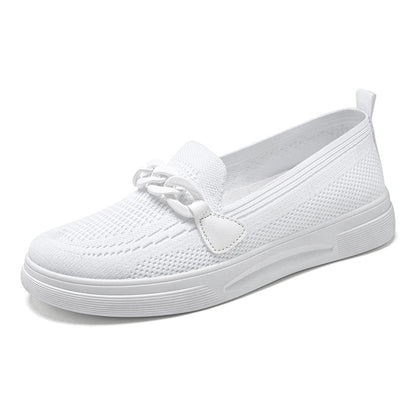 Chain Flats Shoes For Women Slip On Round Toe Comfortable Shoes Women dealsniper-net White Size36