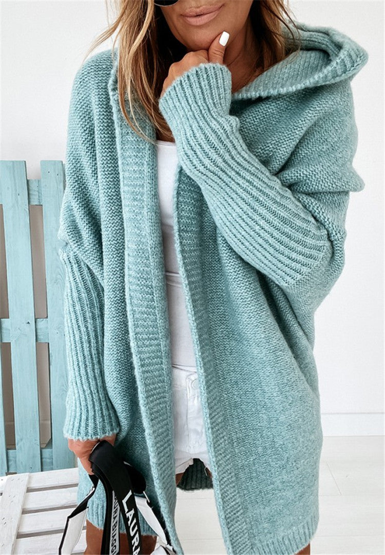 Fashion Bat Sleeve Hooded Cardigan Oversized Loose Women Gym From House Mint Green L
