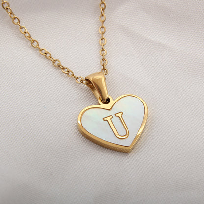 26 Letter Heart-shaped Necklace White Shell Love Clavicle Jewelry dealsniper-net U