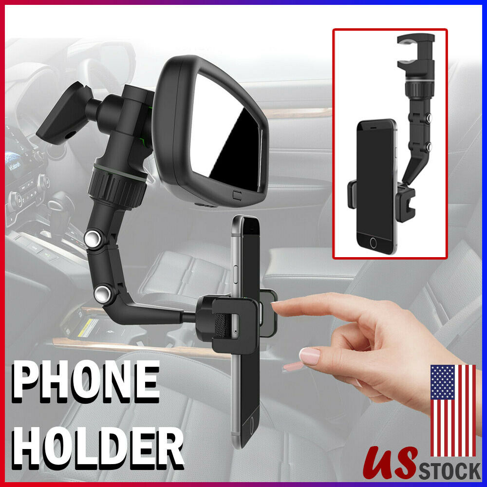 Universal 360 Rotation Car Rear View Mirror Mount Stand GPS Cell Phone Holder US Phones DealSniper.net Cell Phone Holder Black