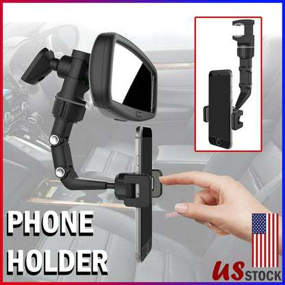 Universal 360 Rotation Car Rear View Mirror Mount Stand GPS Cell Phone Holder US Phones DealSniper.net Cell Phone Holder Black