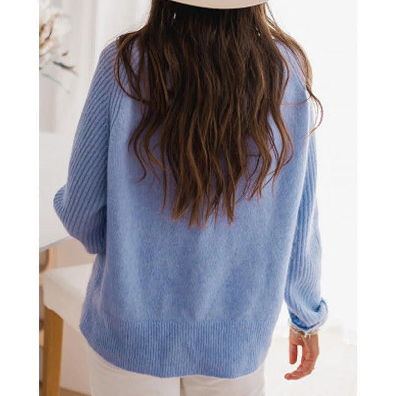 European Milk Blue Bedford Cord Sweater Women's