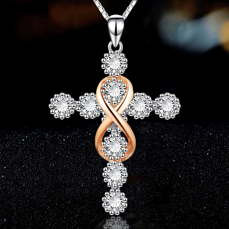 Women's Faith Cross 8 Diamond Pendant Necklace Jewelry dealsniper-net