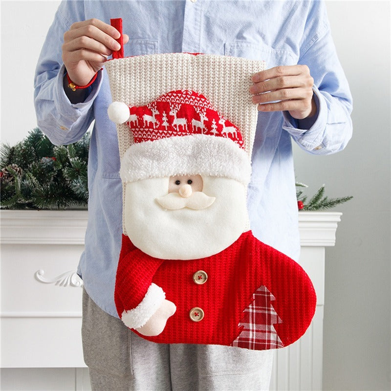 Large Red White Knitted Christmas Stocking Santa Claus Home Decor dealsniper-net