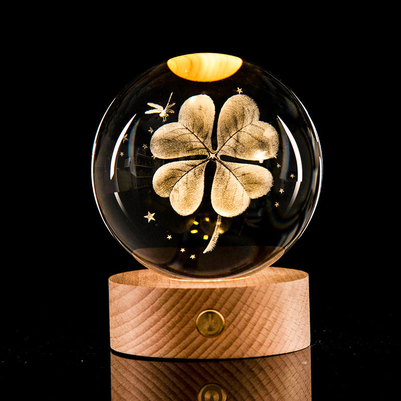 Luminous Galaxy Crystal Ball Decoration 3D Laser Inner Carving Home Decor DealSniper.net Four leaf clover 6cm6cm color light connection