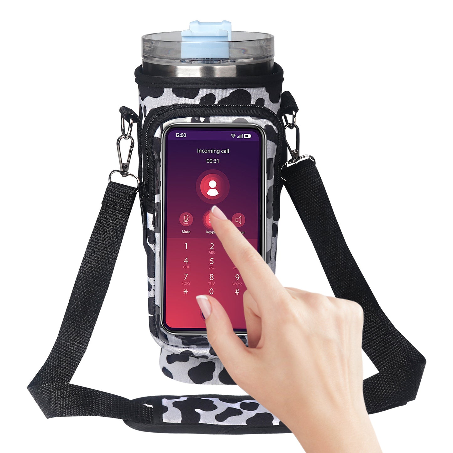 Cup Cover Transparent Touch Screen Neoprene kitchen Kitchen Gym From House Cows Pattern Metal Buckle