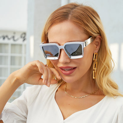 Diamond-Encrusted Large Square Frame Sunglasses For Women Women Gym From House