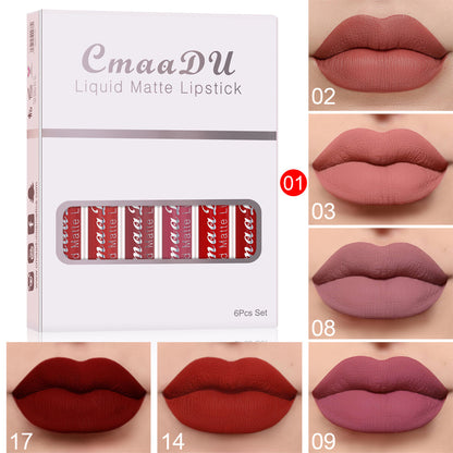 6 Boxes Of Matte Non-stick Cup Waterproof Lipstick Long Lasting Lip Gloss Deals dealsniper-net A