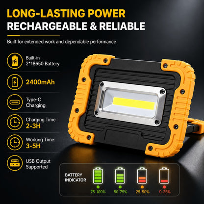 Rechargeable Power Bank Function Type C Waterproof LED Work Light Outdoor DealSniper.net