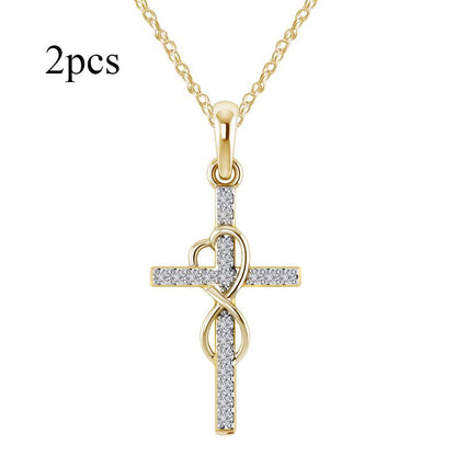 Alloy Pendant With Diamond And Eight-character Cross Necklace Jewelry dealsniper-net