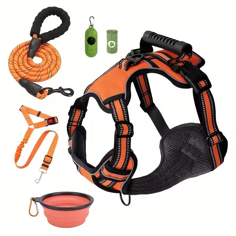 Tactical Service Dog Harness Strap Set Car Seat Belt Pets Gym From House Orange L