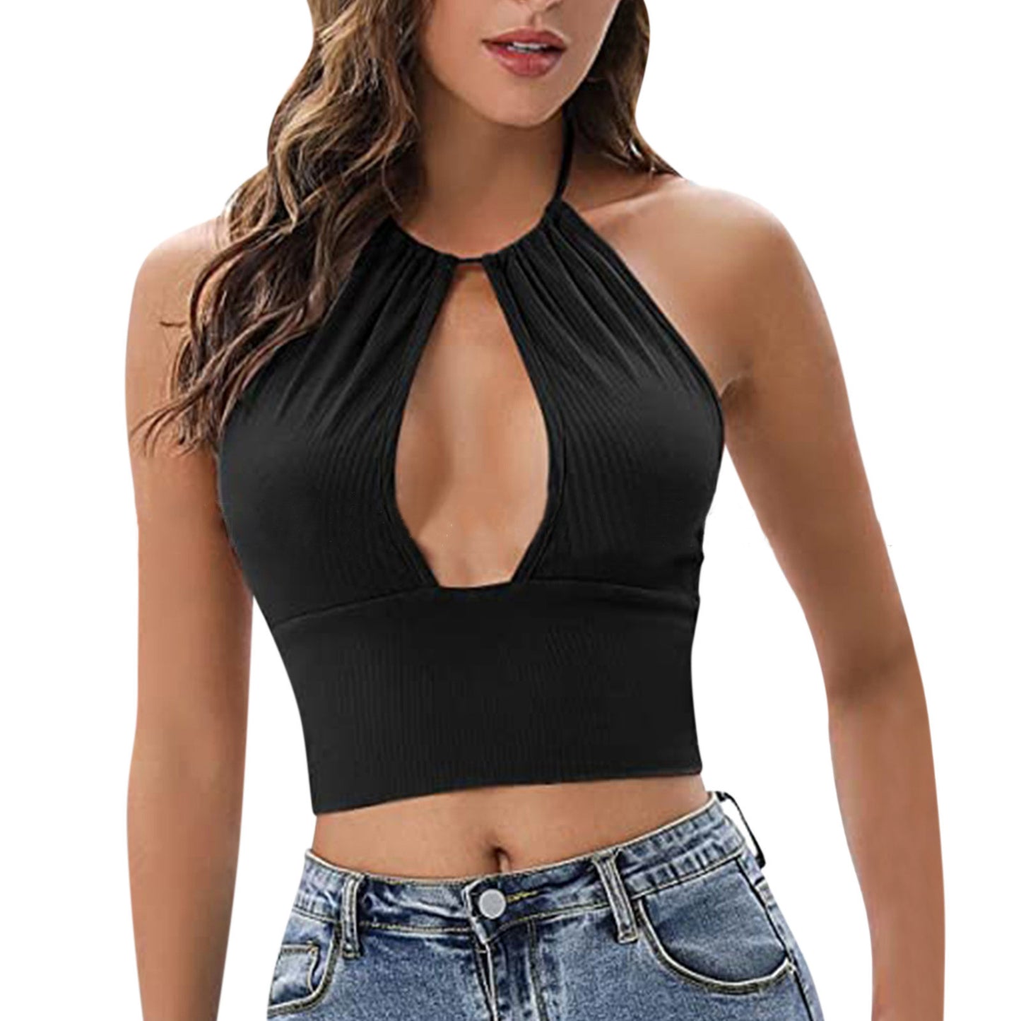 Camisole Halter Vest Women Summer Sexy Hollow Tops Women dealsniper-net Black L