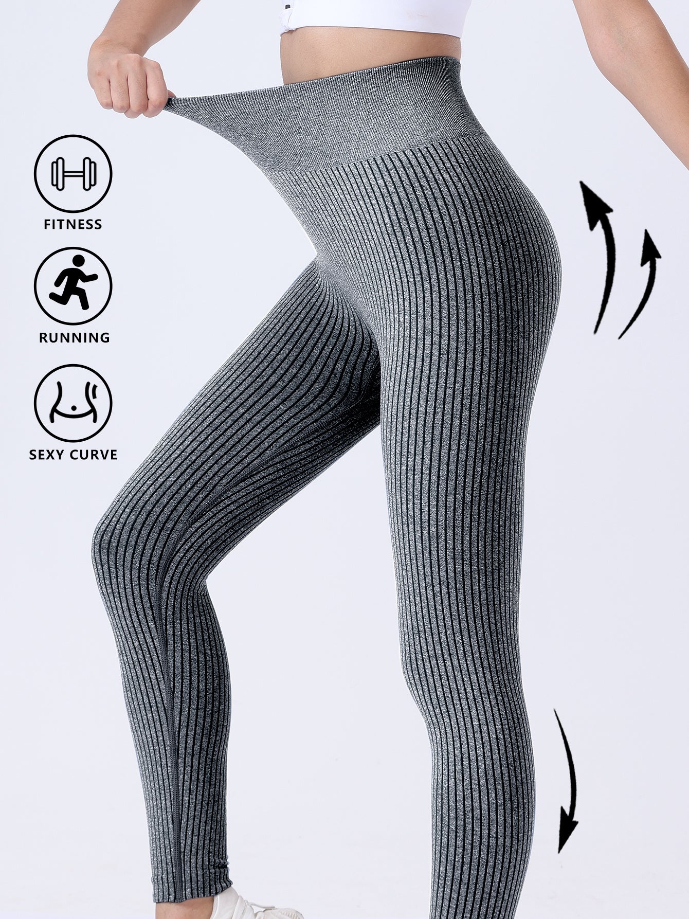 Leggings For Women Ribbed Seamless High Waisted Women dealsniper-net Black M