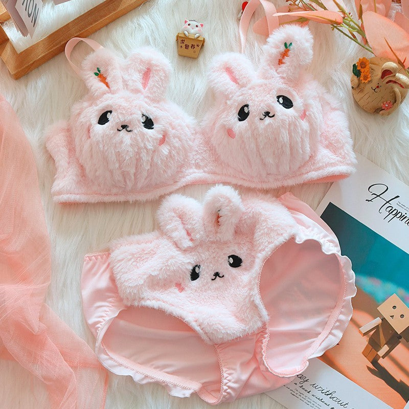 Moon Rabbit Girl Plush Bra Panties Set Kids DealSniper.net Pink Rabbit Ears L