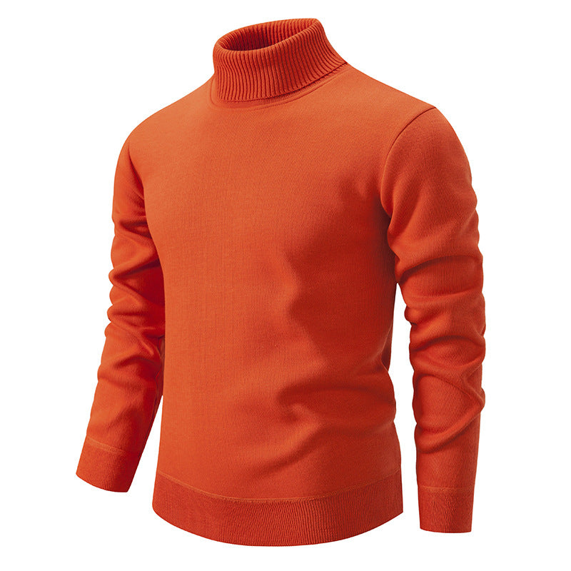 Men's Turtleneck Pullover Sweater Fashion Solid Color Fleece Men Gym From House Orange 2XL