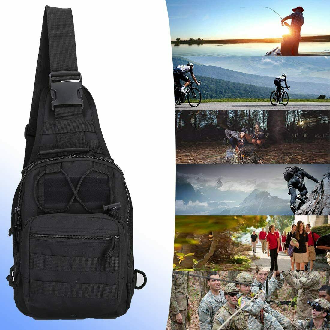 Men Backpack Tactical Sling Bag Chest Shoulder Body Molle Day Pack Pouch Black Men dealsniper-net