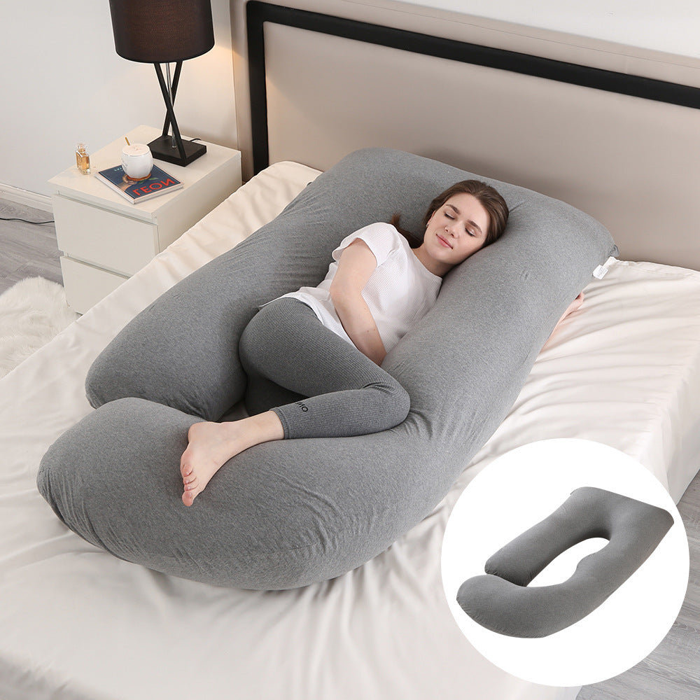 Maternity Pillow Waist Support Side Sleeping Slope Pillow J-type Health DealSniper.net Knitted Dark Gray 65x90x175cm