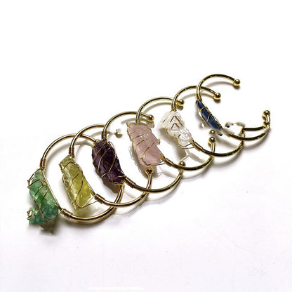 Explosive Natural Crystal Rough Stone Gold Winding Unshaped Bracelet