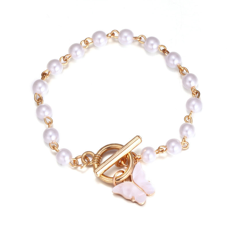 Gold Color Charm Chain Bracelets For Women Pearl Butterfly Jewelry dealsniper-net